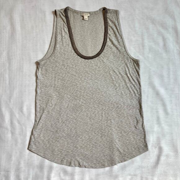 J Crew Tank top Oatmeal Tan Gray Deep U neck tiny stud band neckline trim Size M - Picture 1 of 15